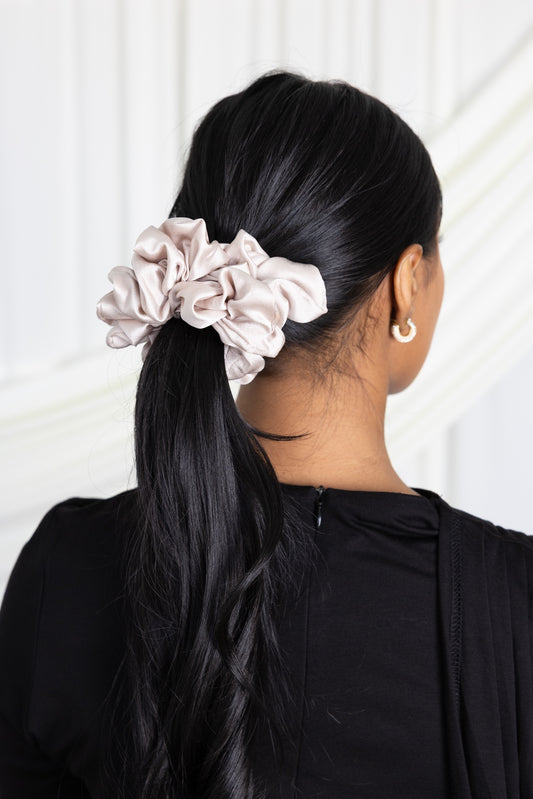 Champagne silk satin scrunchie